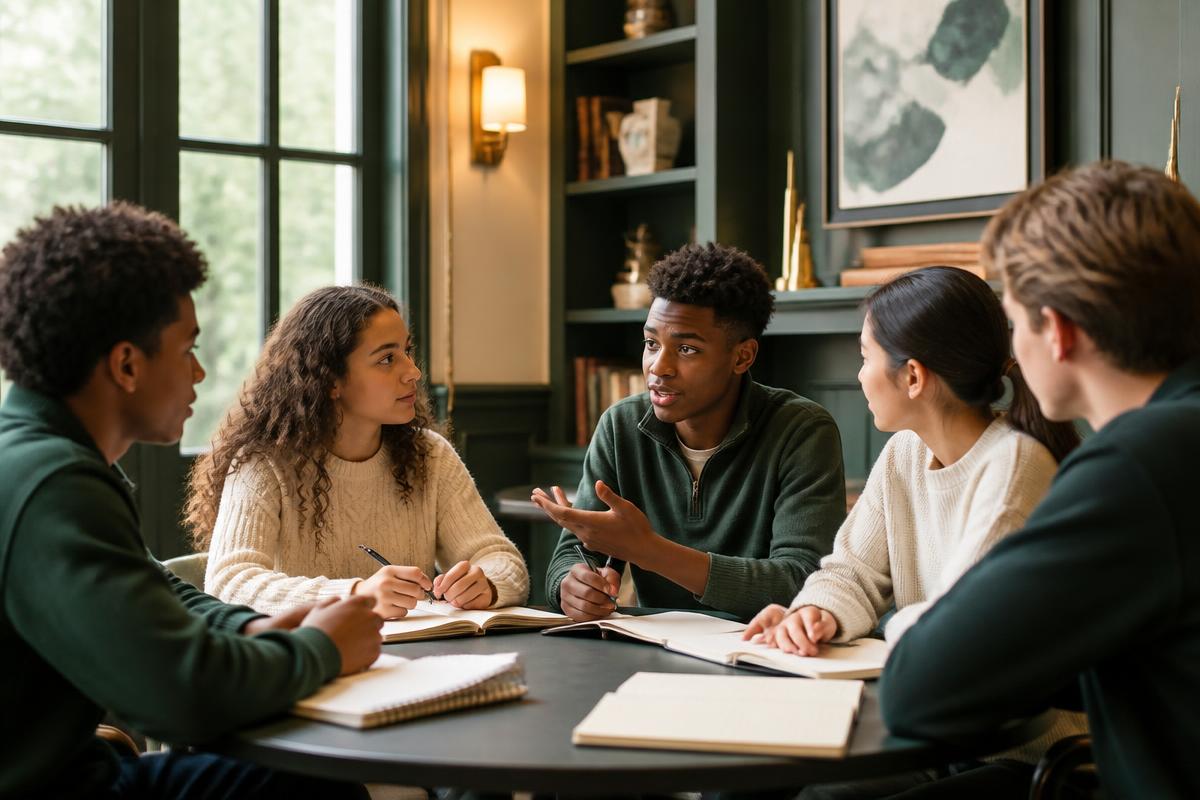 Teenagers taking part in a small-group leadership discussion